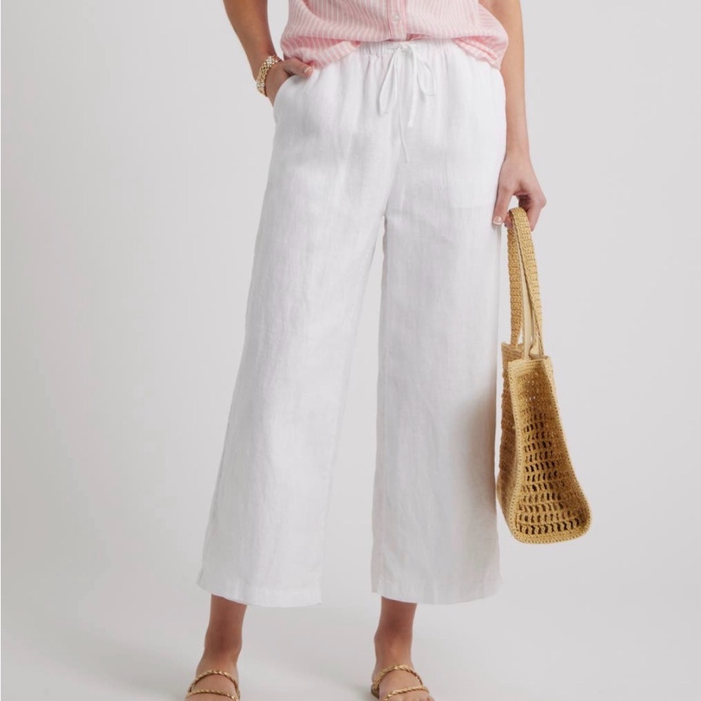 Caslon White Wide-Leg Linen Blend Drawstring Pants XL